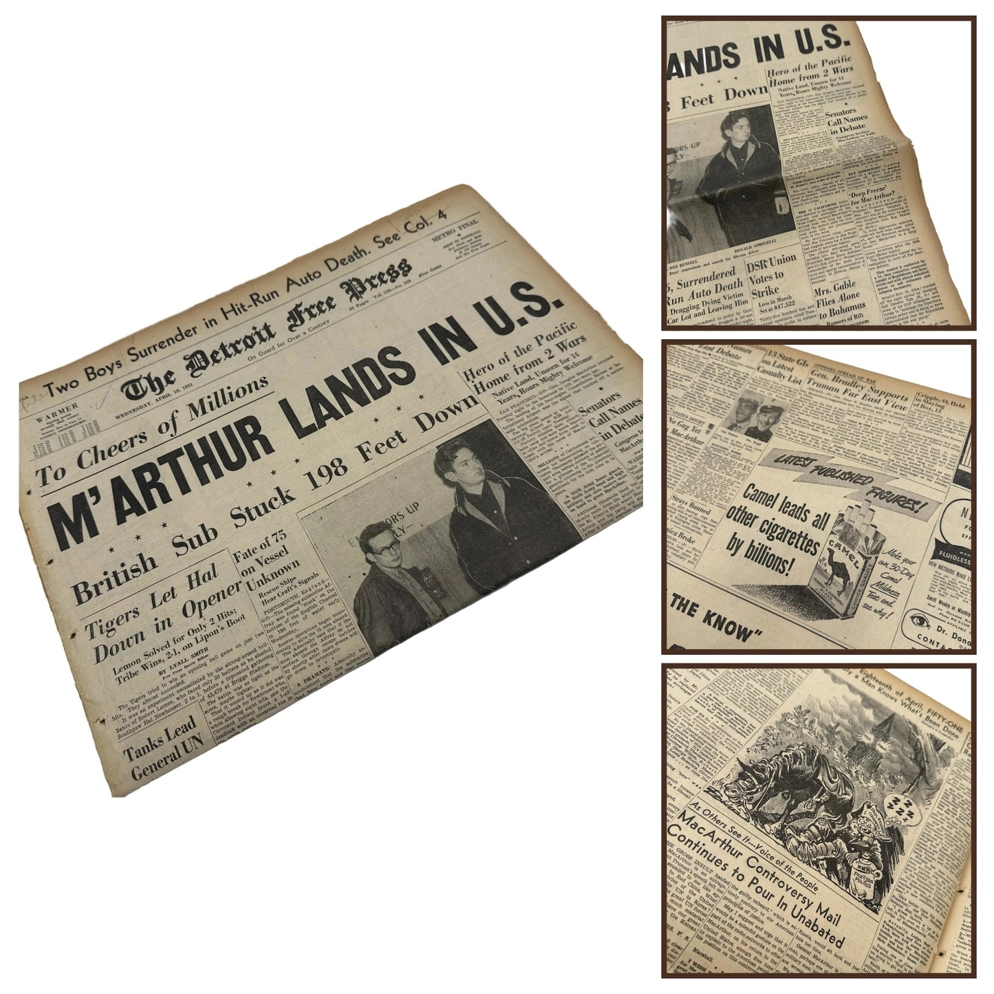 Detroit Free Press — M'Arthur Lands in U.S. — April 18, 1951