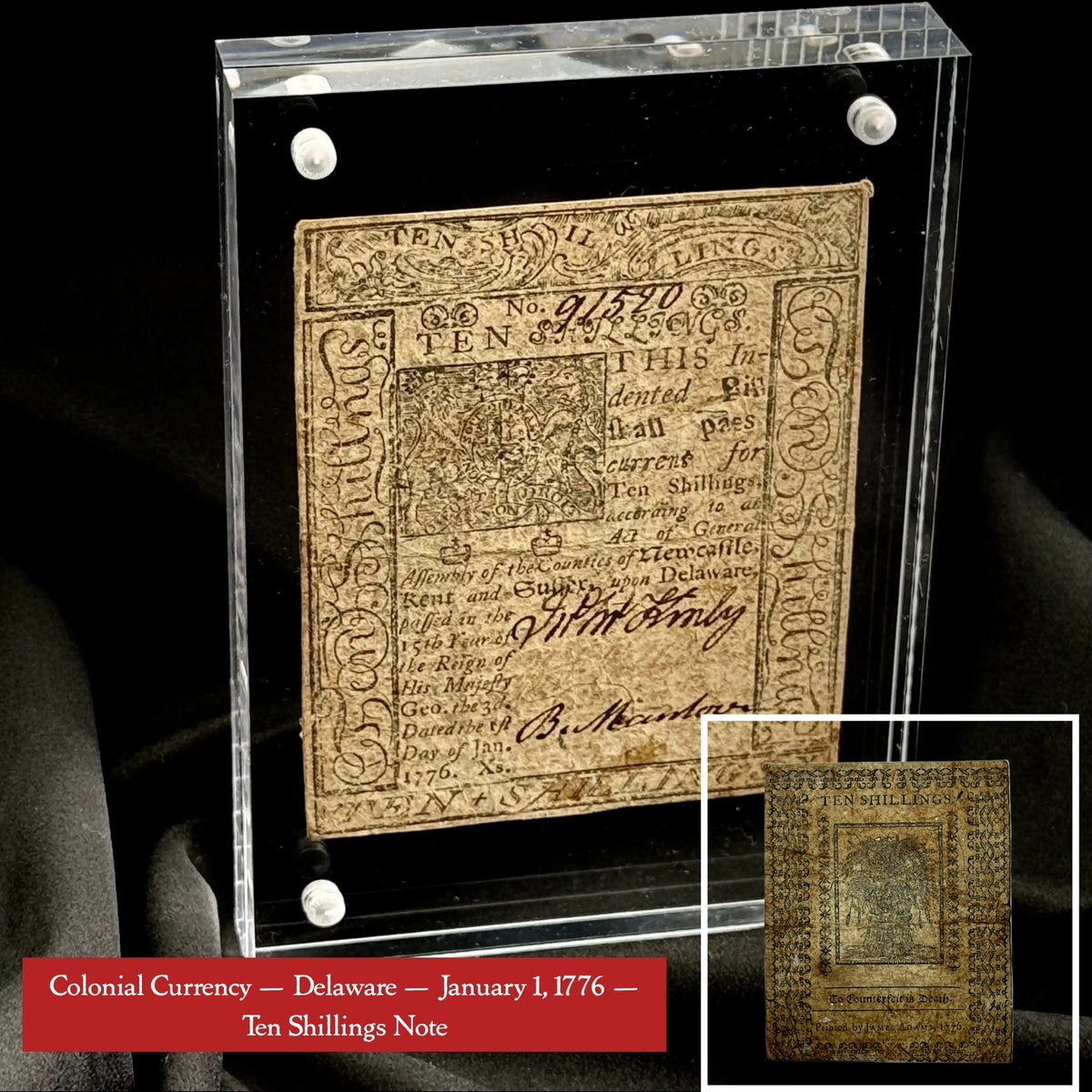 Colonial Currency — Delaware — January 1, 1776 — Ten Shillings Note