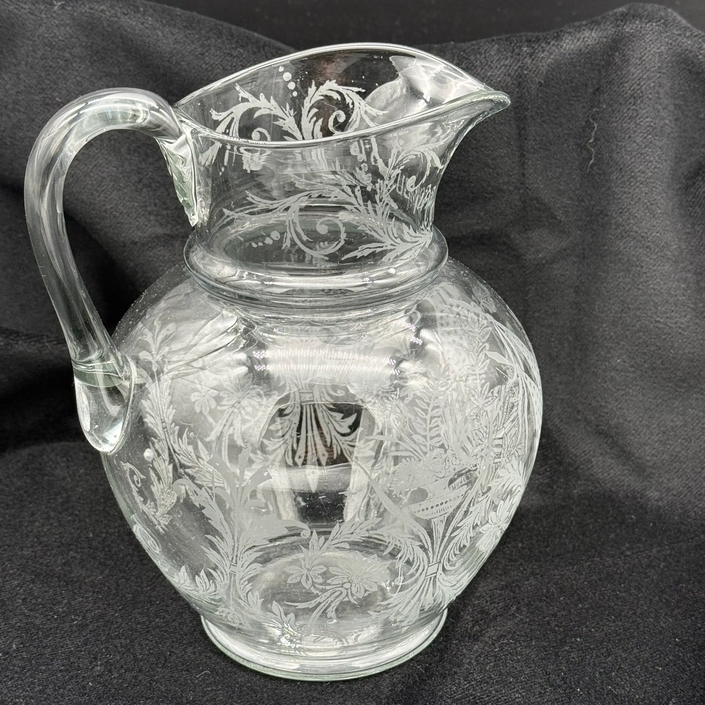 1892 Columbian Exposition Chicago World's Fair Large Etched Glass Pitcher with Christopher Columbus