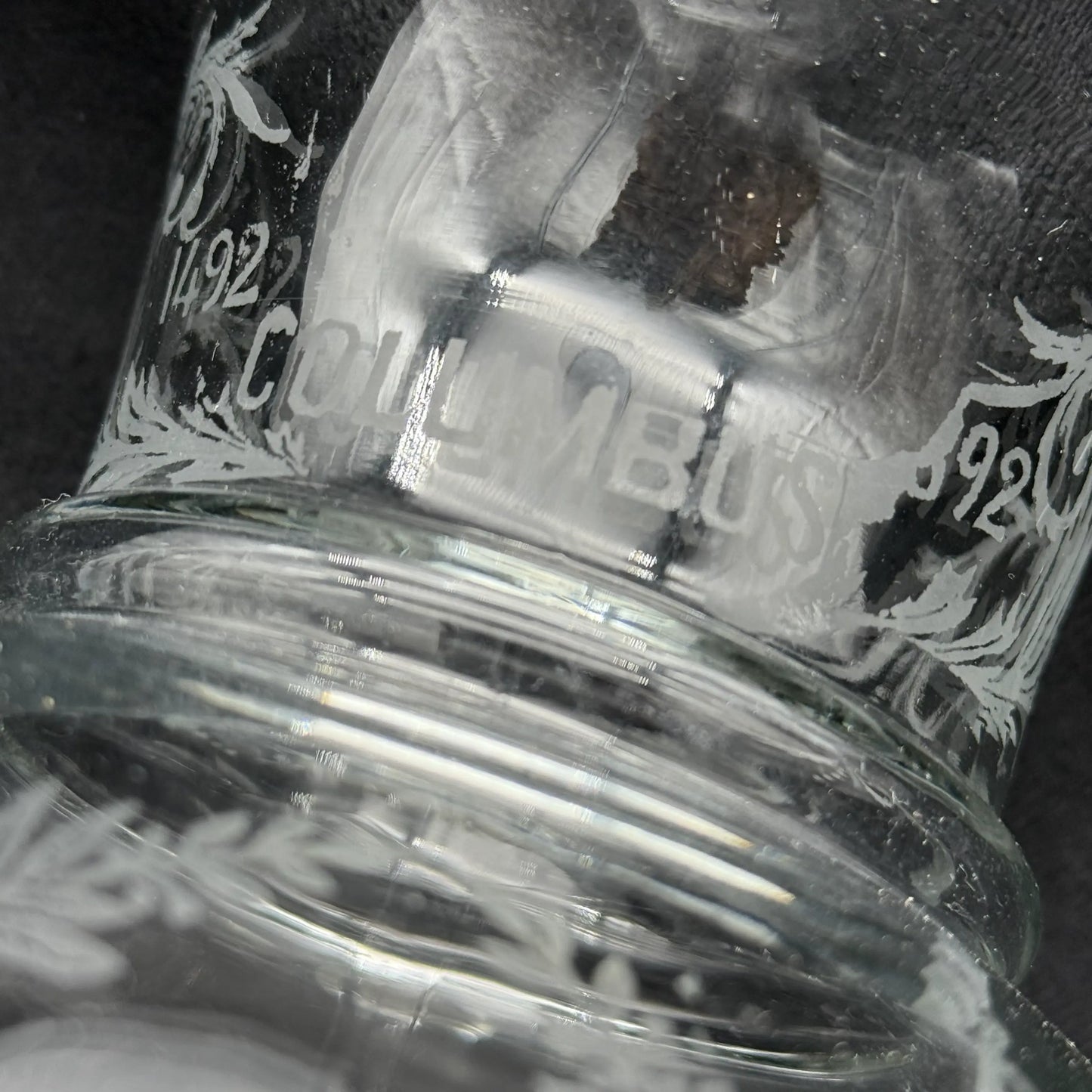 1892 Columbian Exposition Chicago World's Fair Large Etched Glass Pitcher with Christopher Columbus