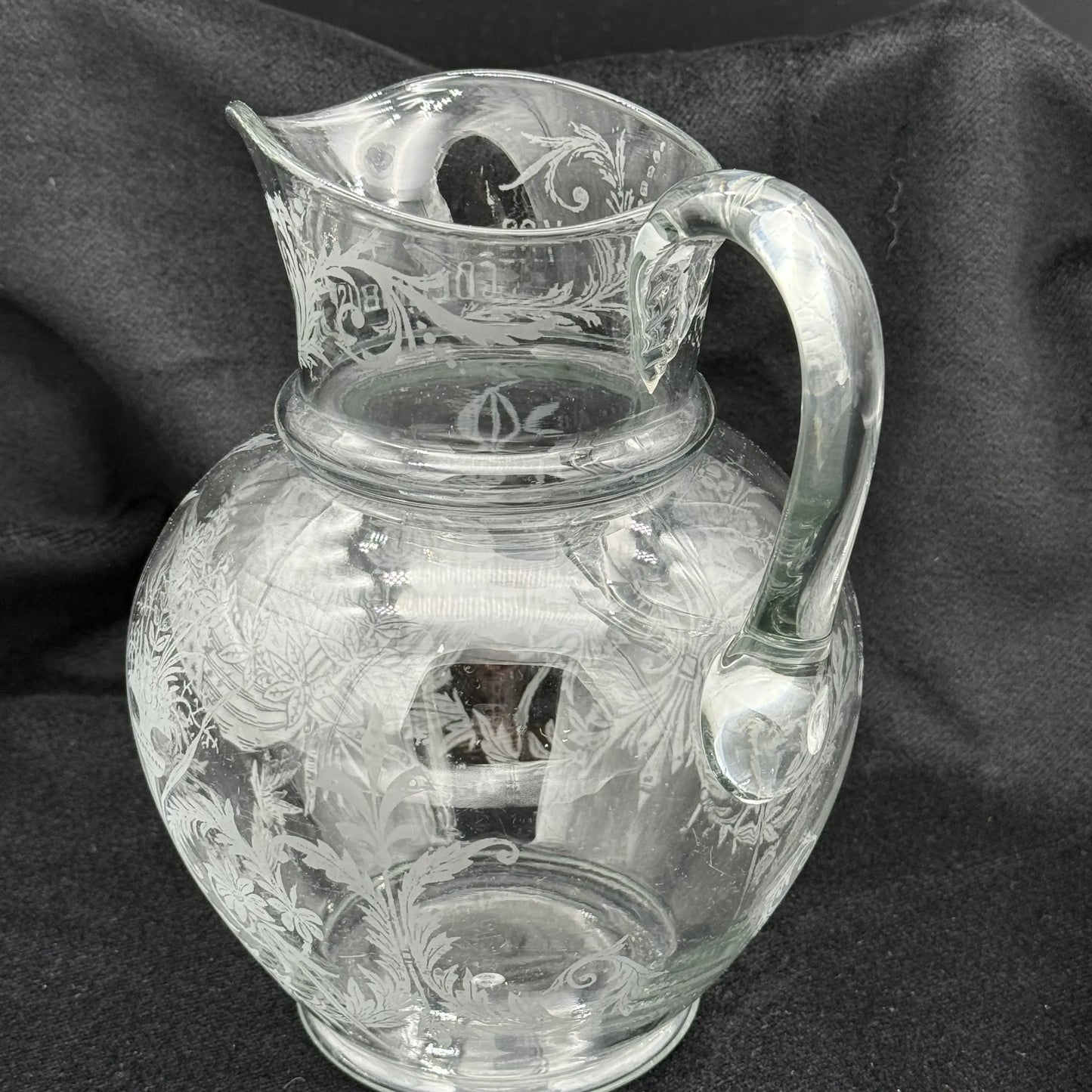 1892 Columbian Exposition Chicago World's Fair Large Etched Glass Pitcher with Christopher Columbus