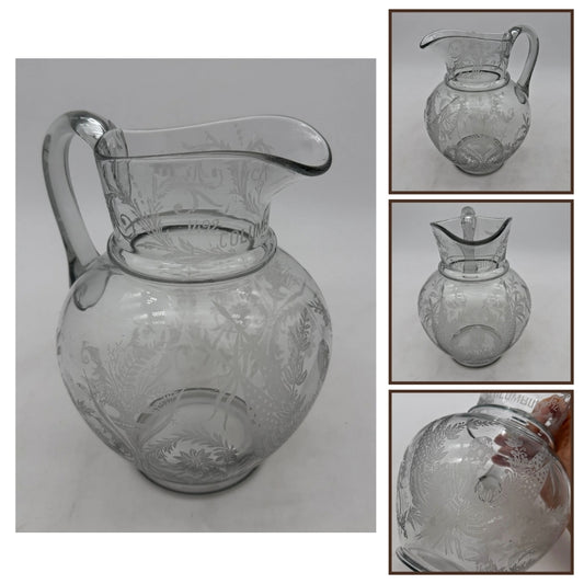 1892 Columbian Exposition Chicago World's Fair Large Etched Glass Pitcher with Christopher Columbus