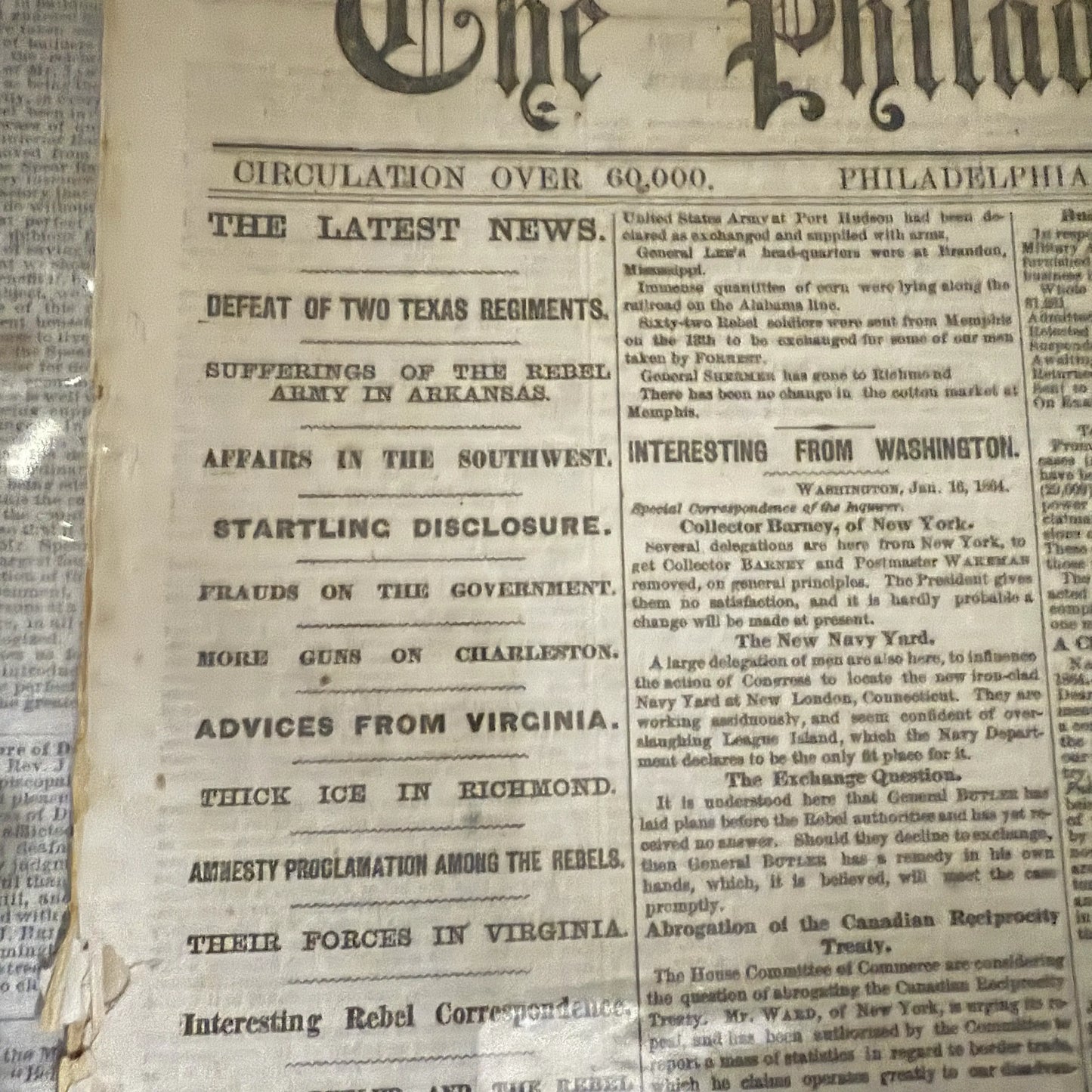 Collection of 34 Civil War Daily Newspapers and Weeklies in an archival box — 1855 - 1865