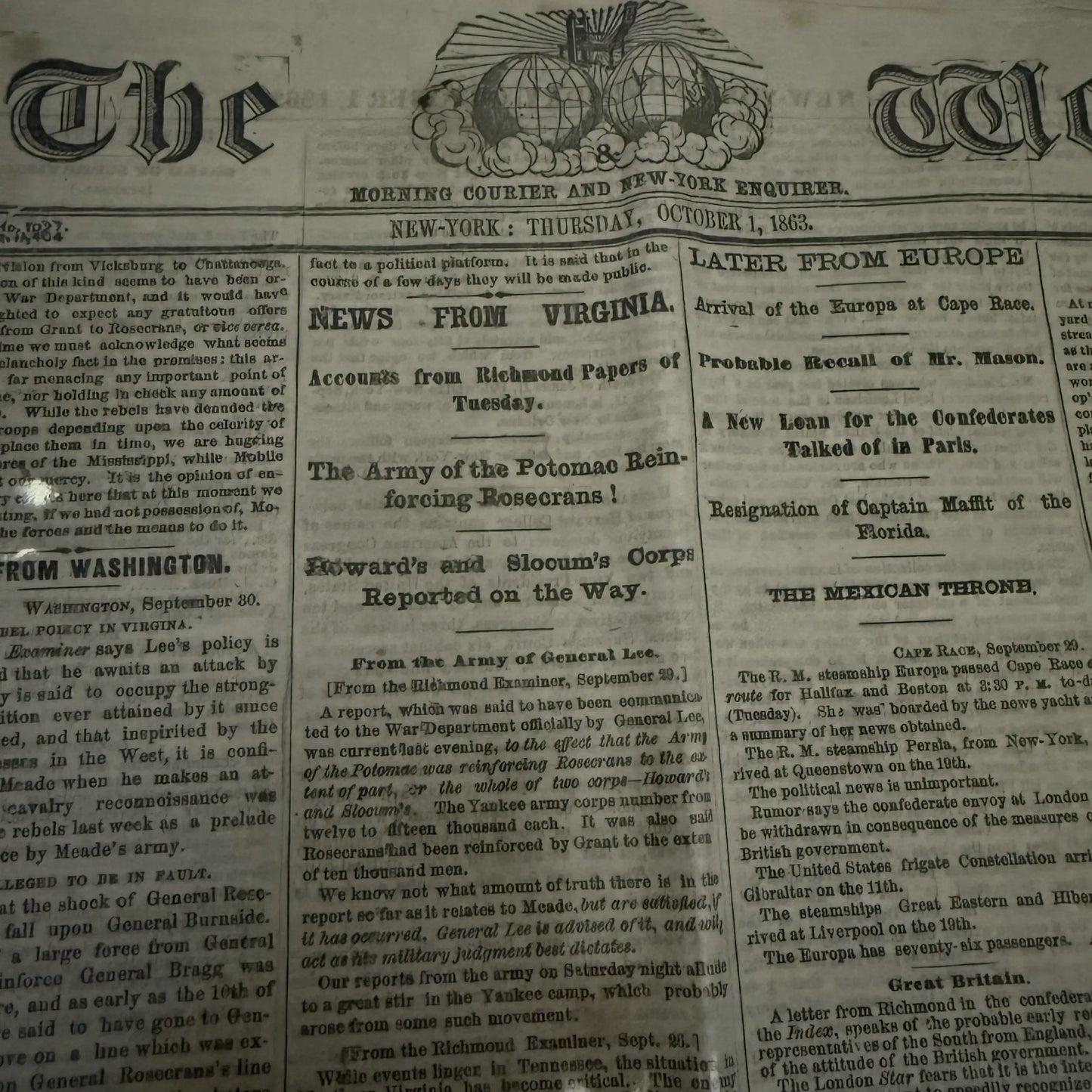 Collection of 34 Civil War Daily Newspapers and Weeklies in an archival box — 1855 - 1865