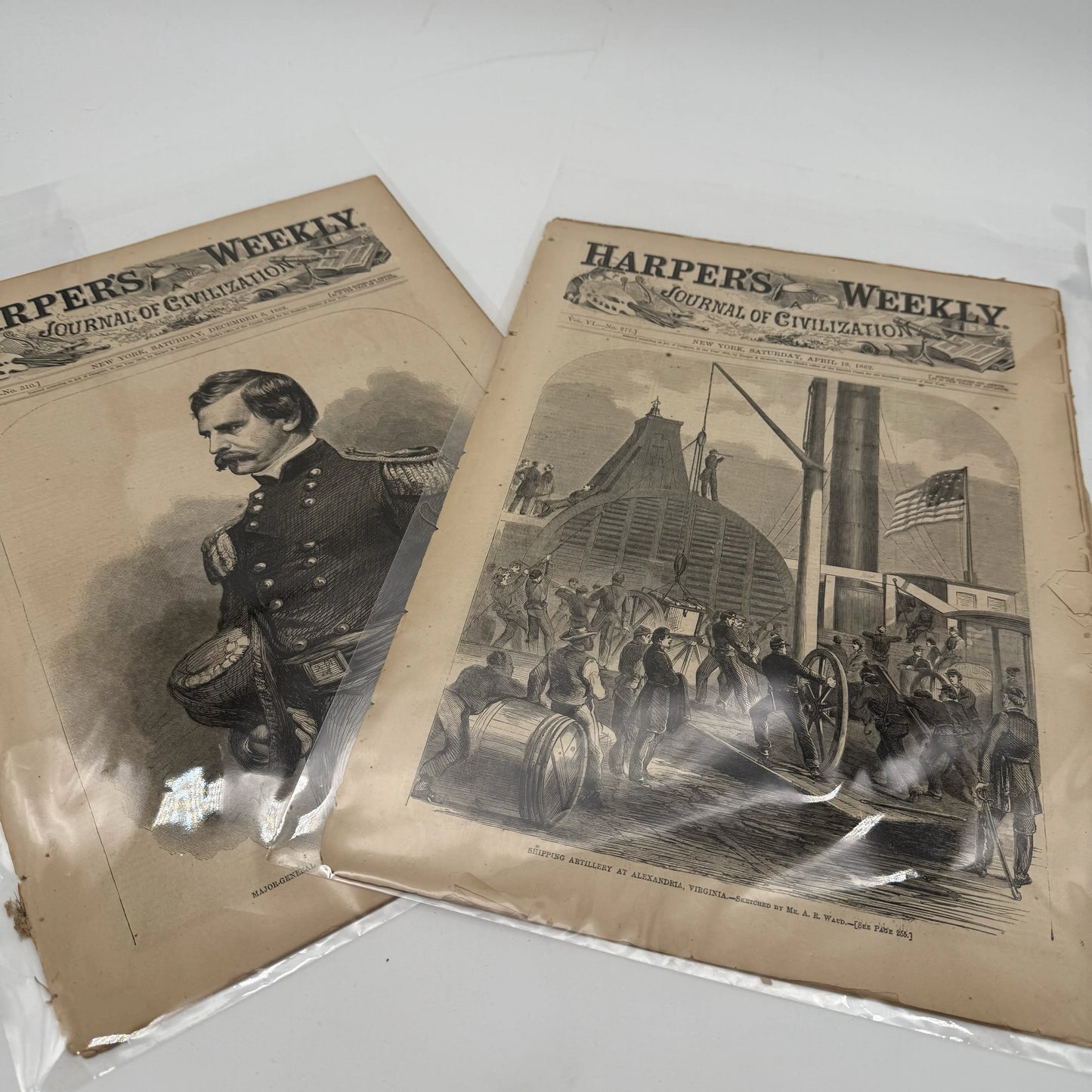 Collection of 34 Civil War Daily Newspapers and Weeklies in an archival box — 1855 - 1865