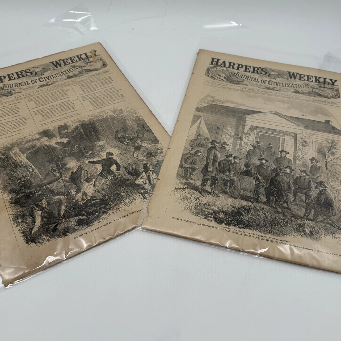 Collection of 34 Civil War Daily Newspapers and Weeklies in an archival box — 1855 - 1865