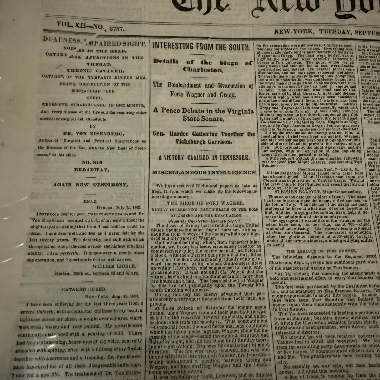 Collection of 34 Civil War Daily Newspapers and Weeklies in an archival box — 1855 - 1865