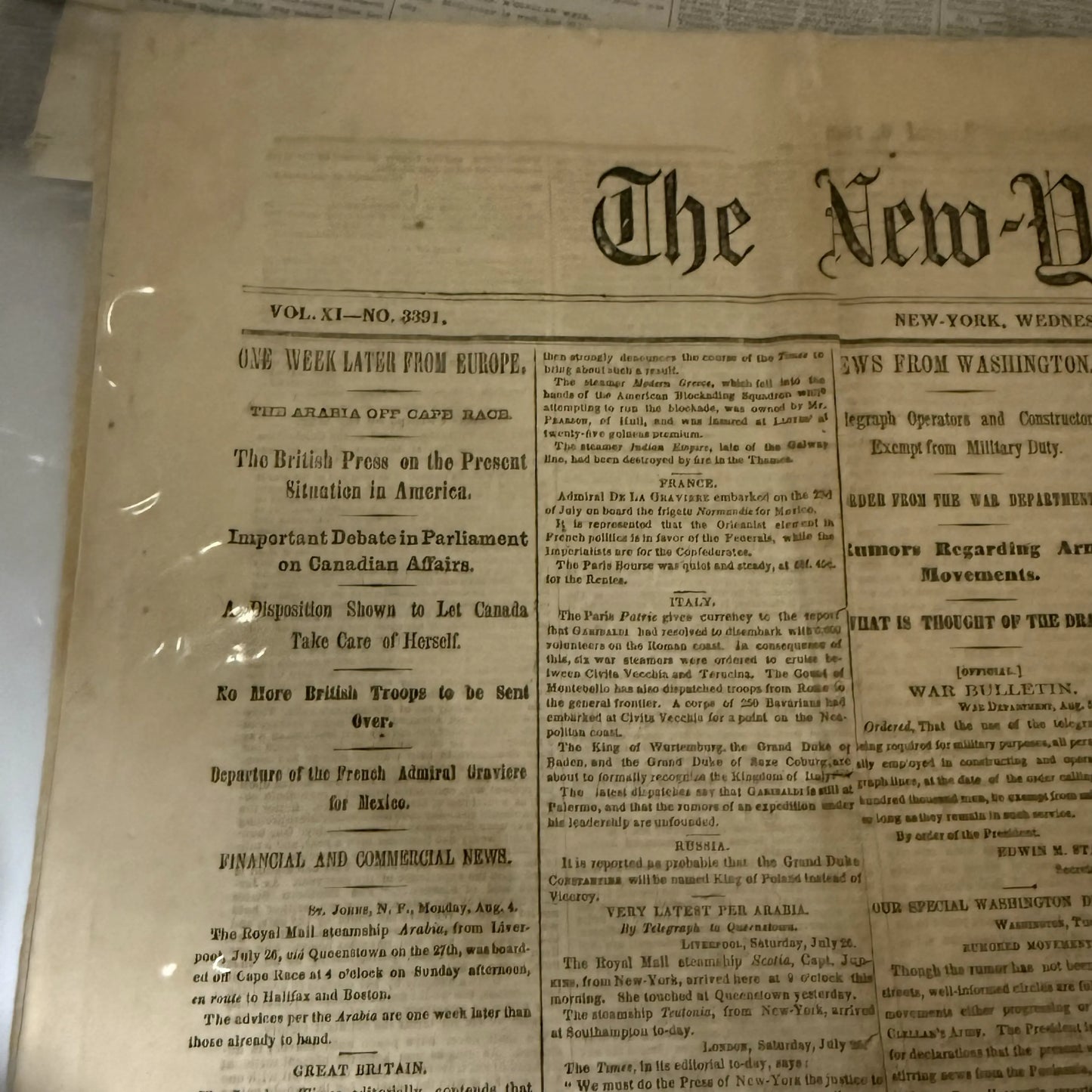 Collection of 34 Civil War Daily Newspapers and Weeklies in an archival box — 1855 - 1865