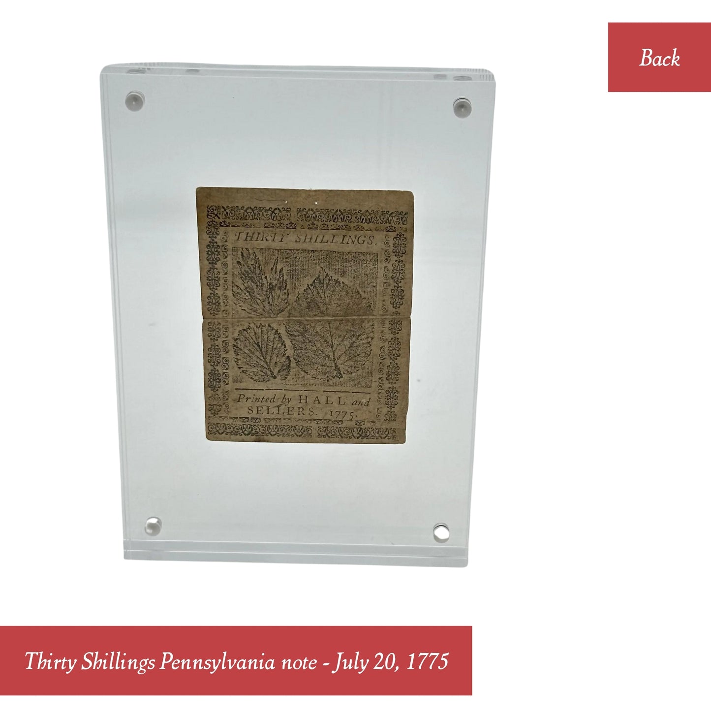 Back view of Thirty Shillings Pennsylvania Note (July 20, 1775) — From The History List Store