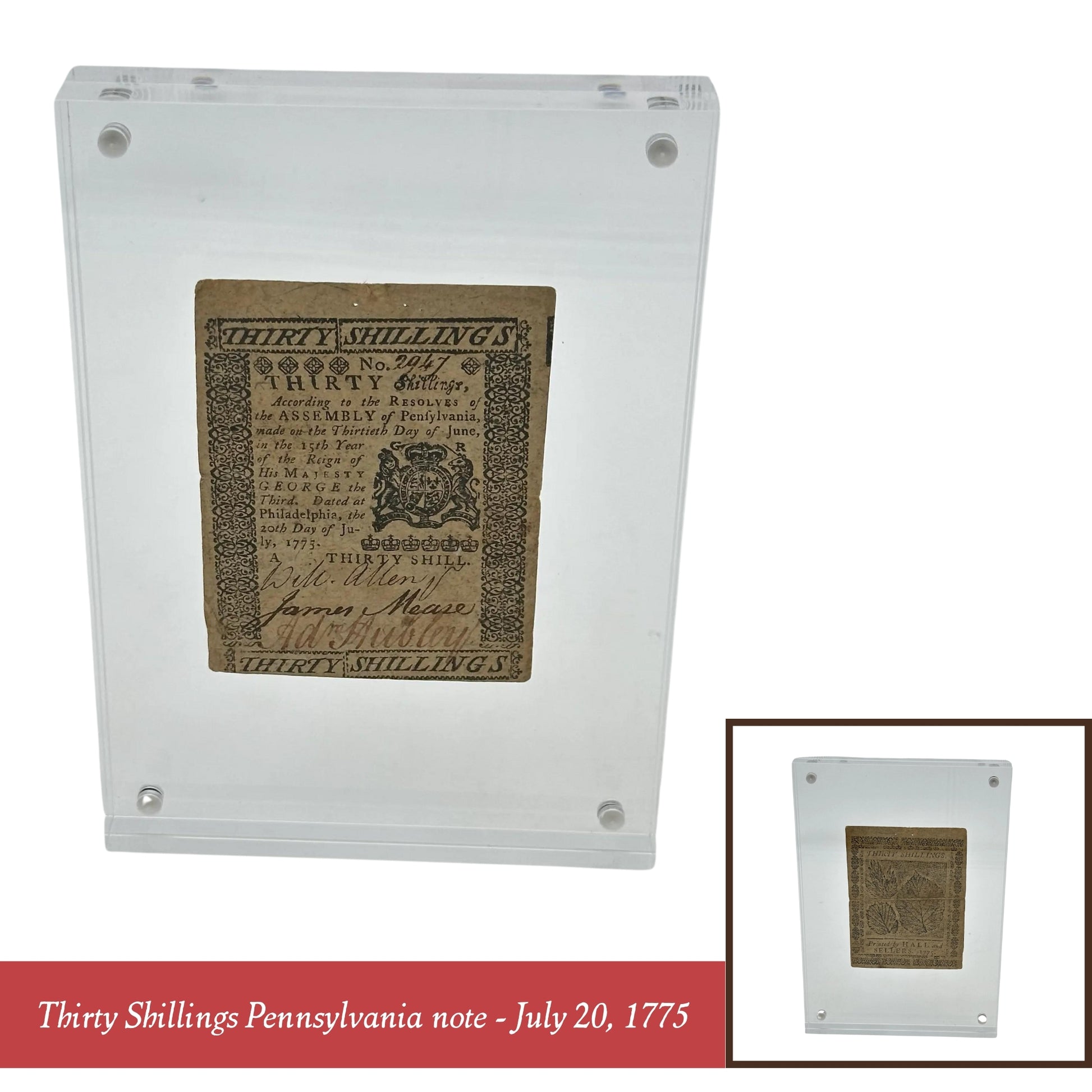 Thirty Shillings Pennsylvania Note (July 20, 1775) — From The History List Store