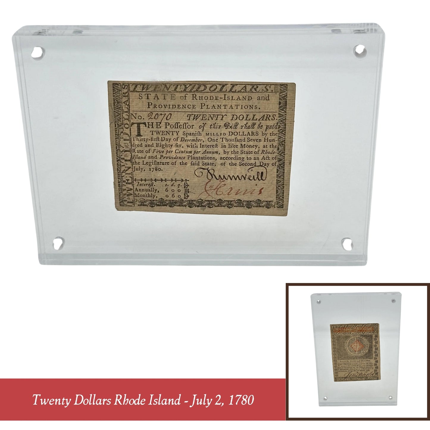 Twenty Dollars Rhode Island (July 2, 1780) — From The History List Store