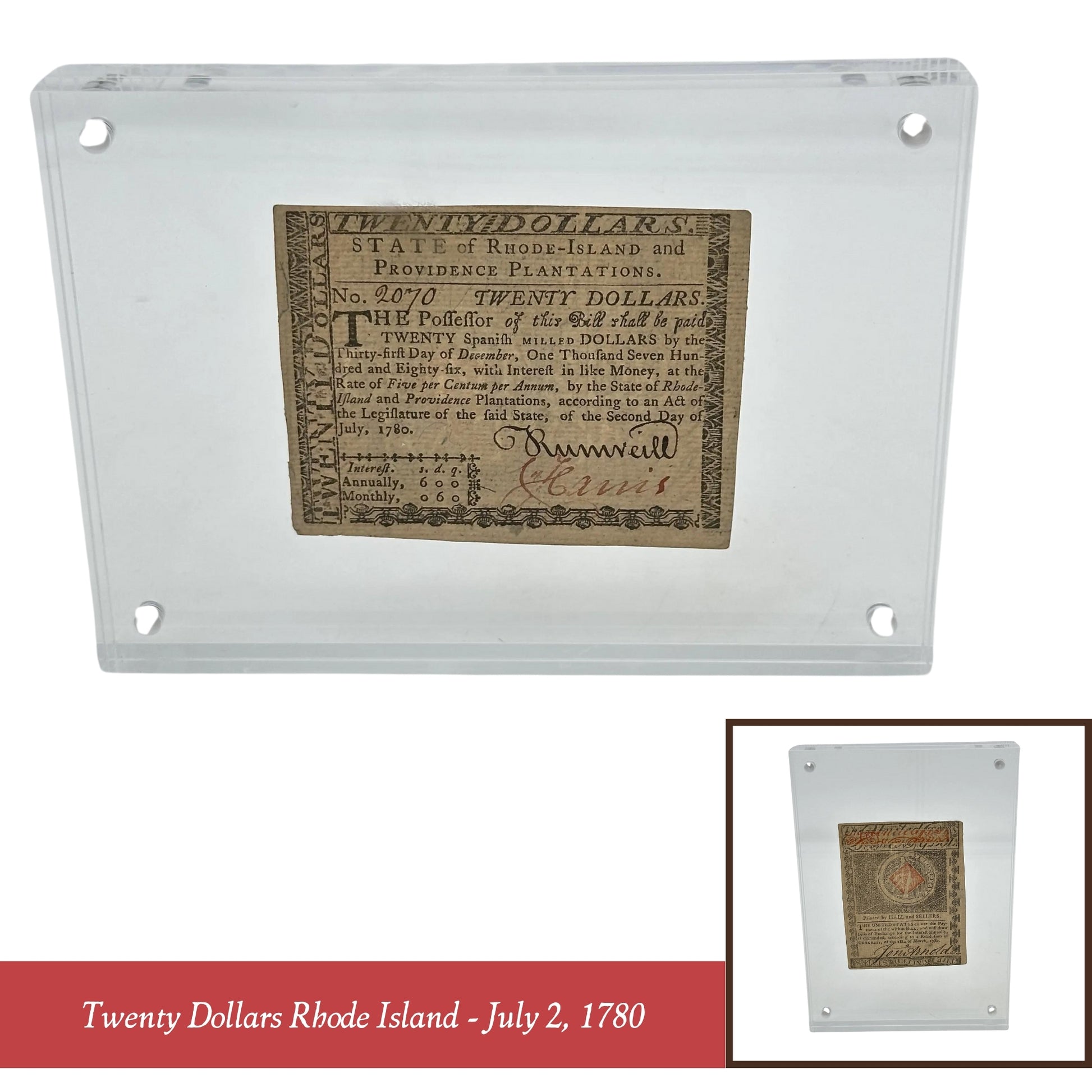 Twenty Dollars Rhode Island (July 2, 1780) — From The History List Store