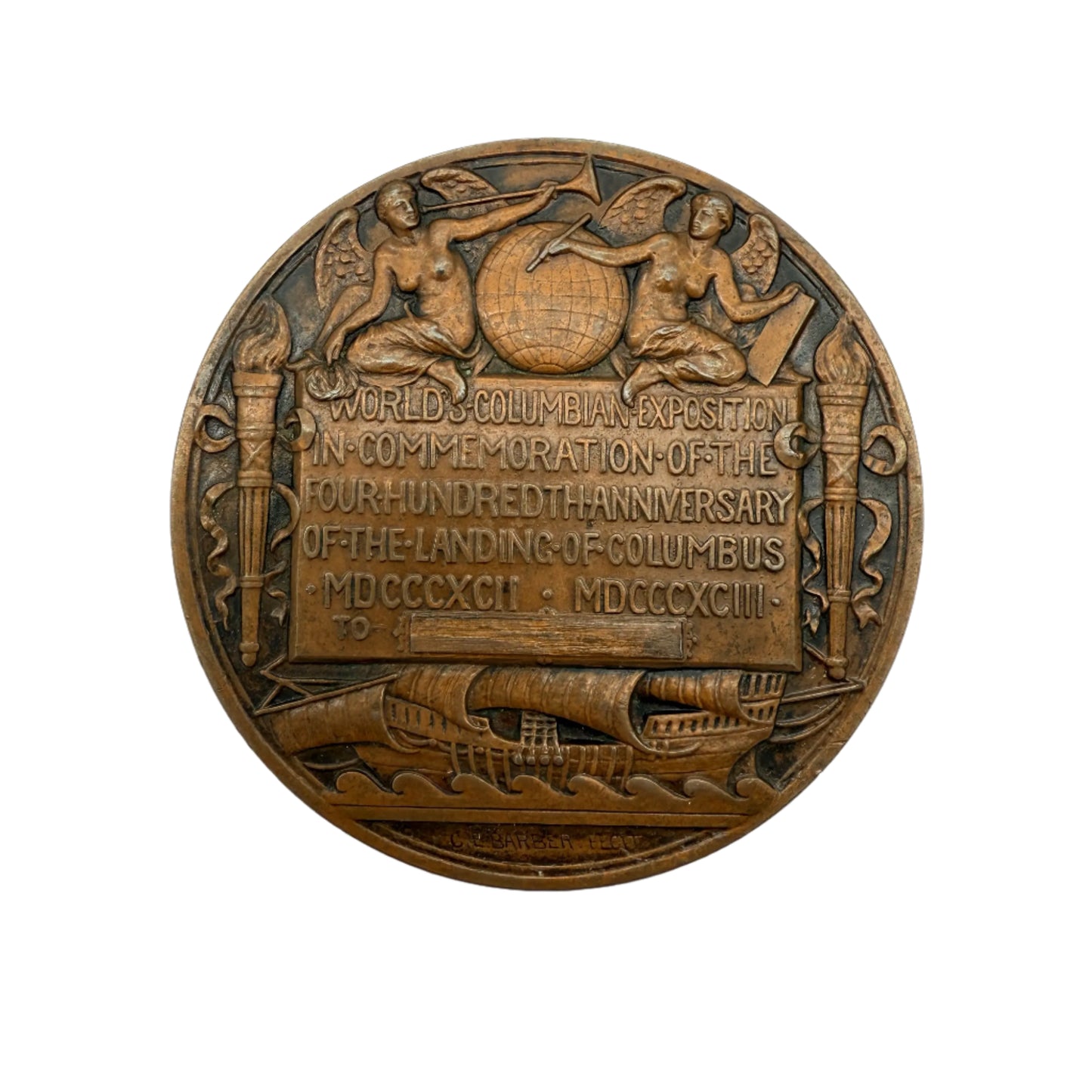 1893 Chicago World's Fair & Columbian Exposition Bronze Award Medal — Augustus Saint-Gaudens