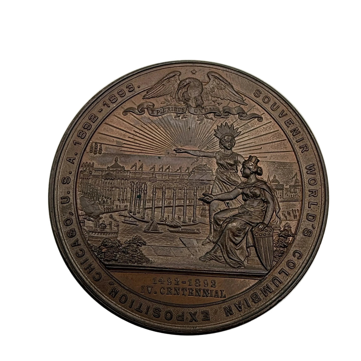 Back of World’s Columbian Exposition Souvenir Medals in Brown Patina from The History List Rare Finds
