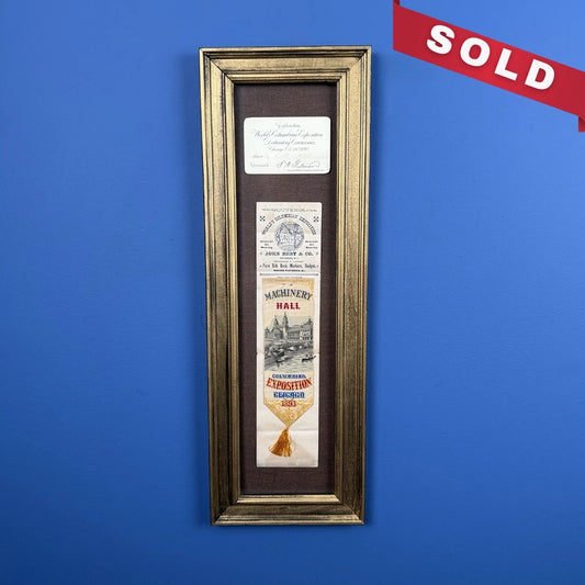World’s Columbian Exposition Dedication Ceremonies Ticket and Embroidered Silk Ribbon with promotional literature still attached — Framed from The History List Store.