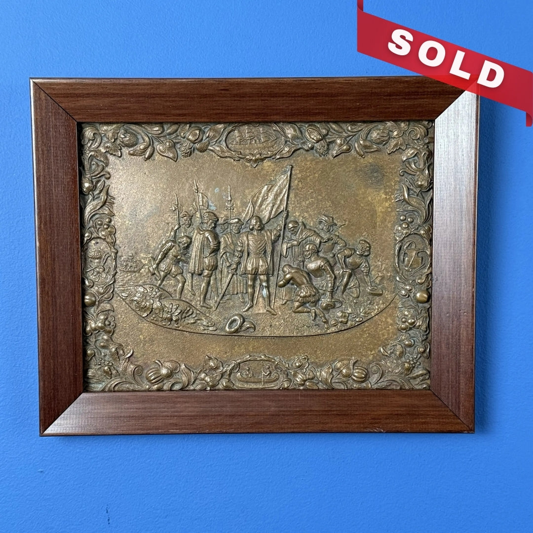 Landing of Columbus — Antique Bronze Plaque of John Vanderlyn's famous painting