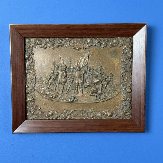 Landing of Columbus — Antique Bronze Plaque of John Vanderlyn's famous painting