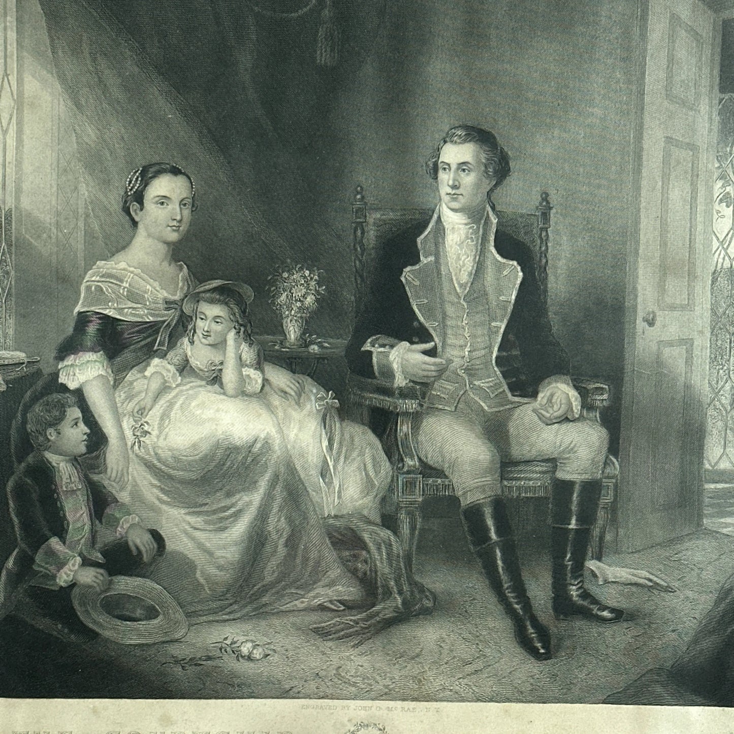 1860 "The Courtship of Washington" Engraving by John C. McRae — Framed