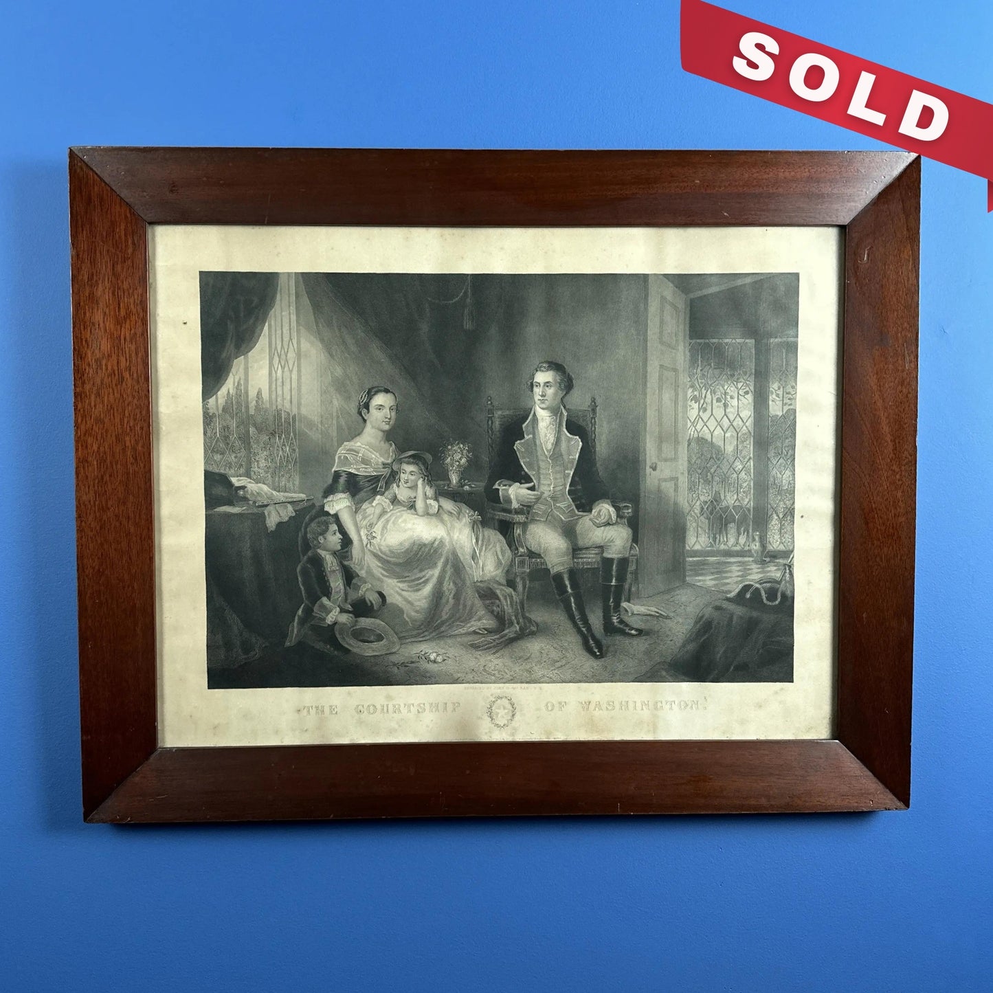 1860 "The Courtship of Washington" Engraving by John C. McRae — Framed