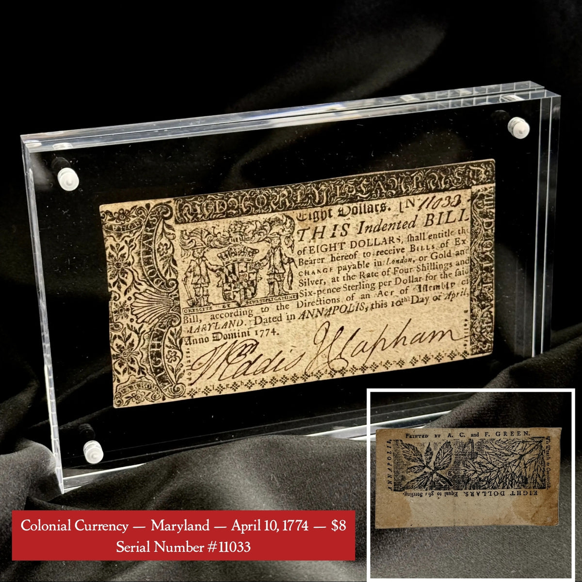 Colonial Currency — Maryland — April 10, 1774 — $8