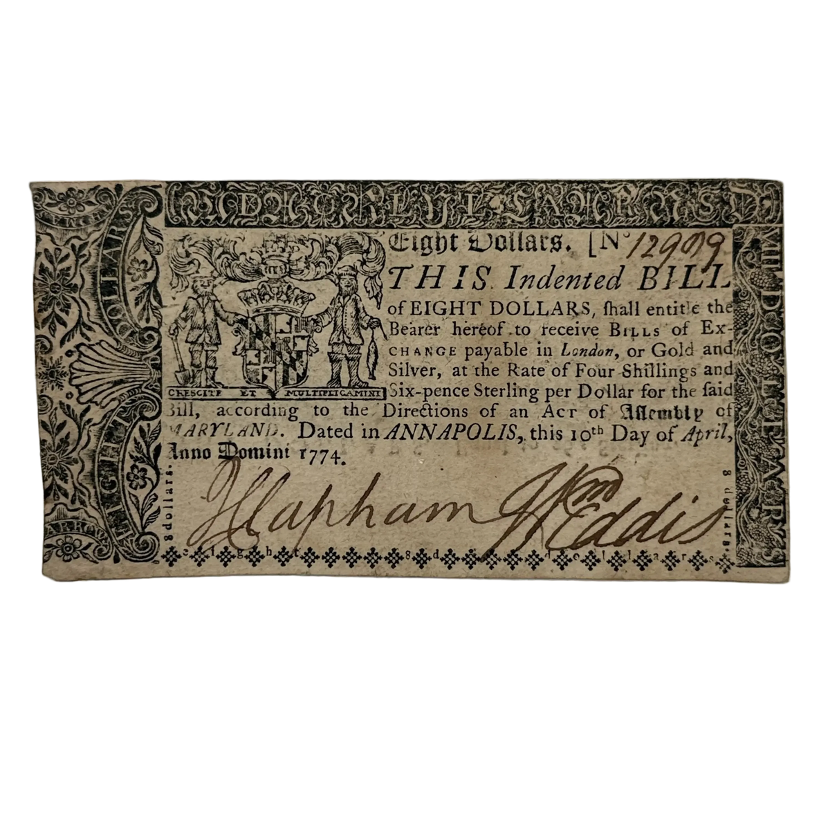 Colonial Currency — Maryland — April 10, 1774 — $8