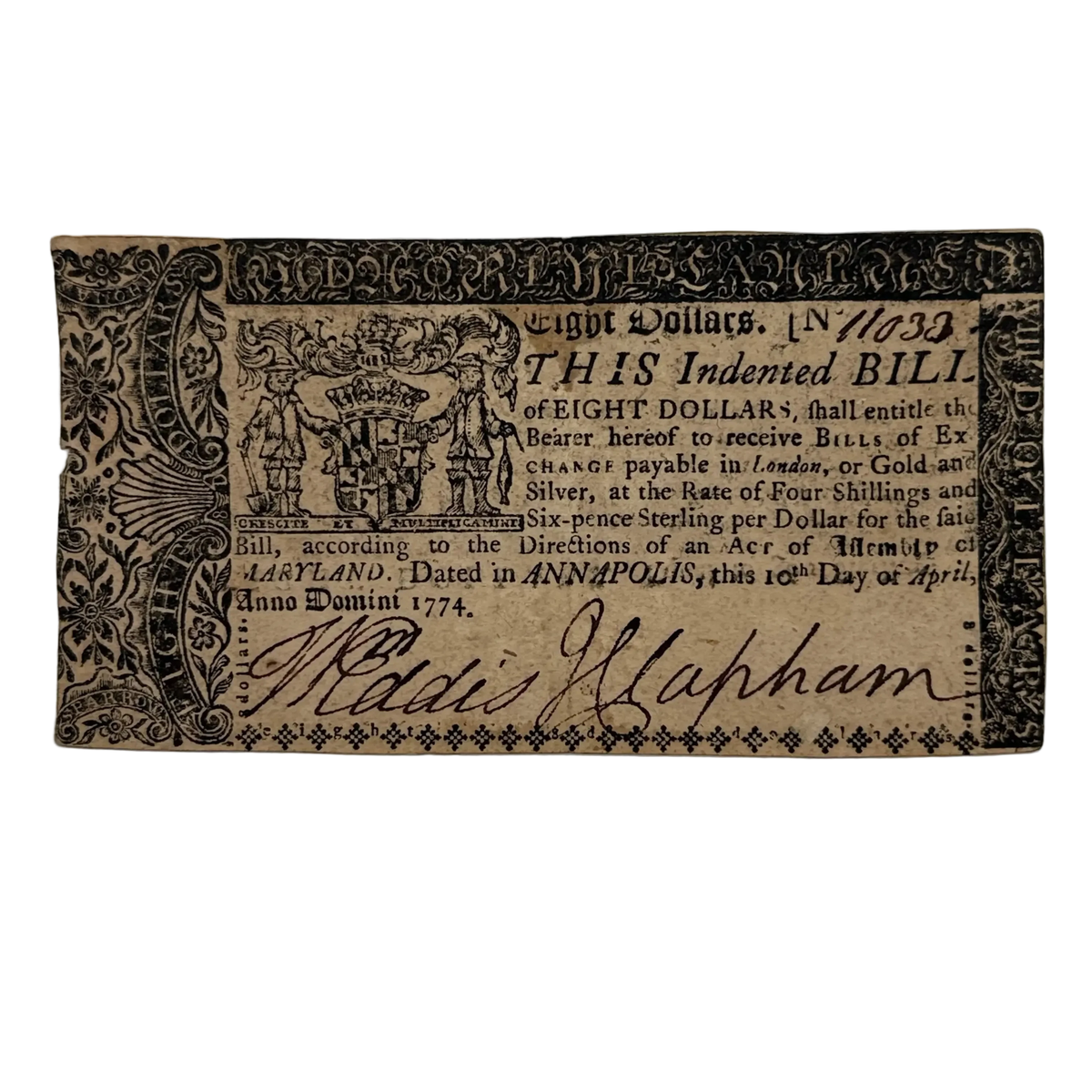 Colonial Currency — Maryland — April 10, 1774 — $8