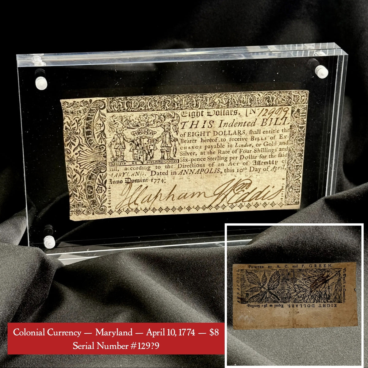 Colonial Currency — Maryland — April 10, 1774 — $8