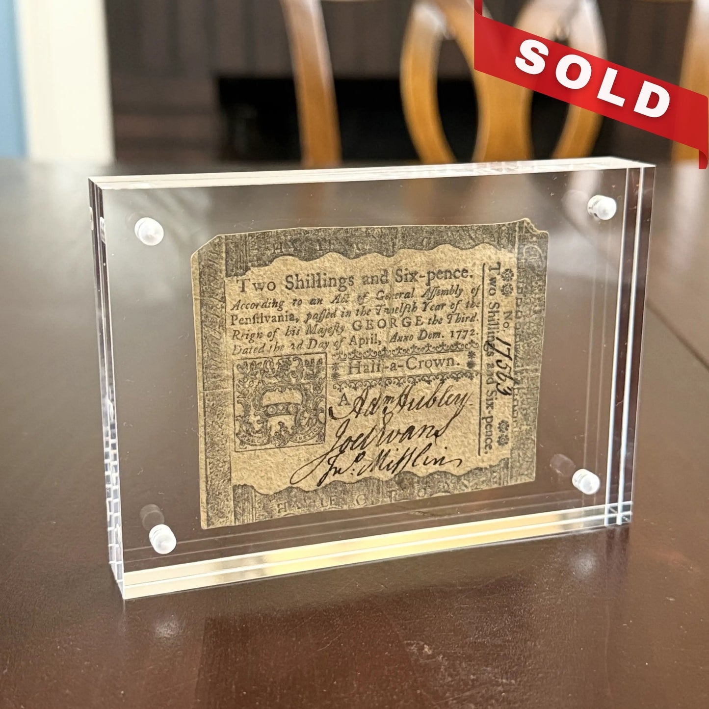 Colonial currency — Pennsylvania — Two shillings and six-pence note — April 3, 1772