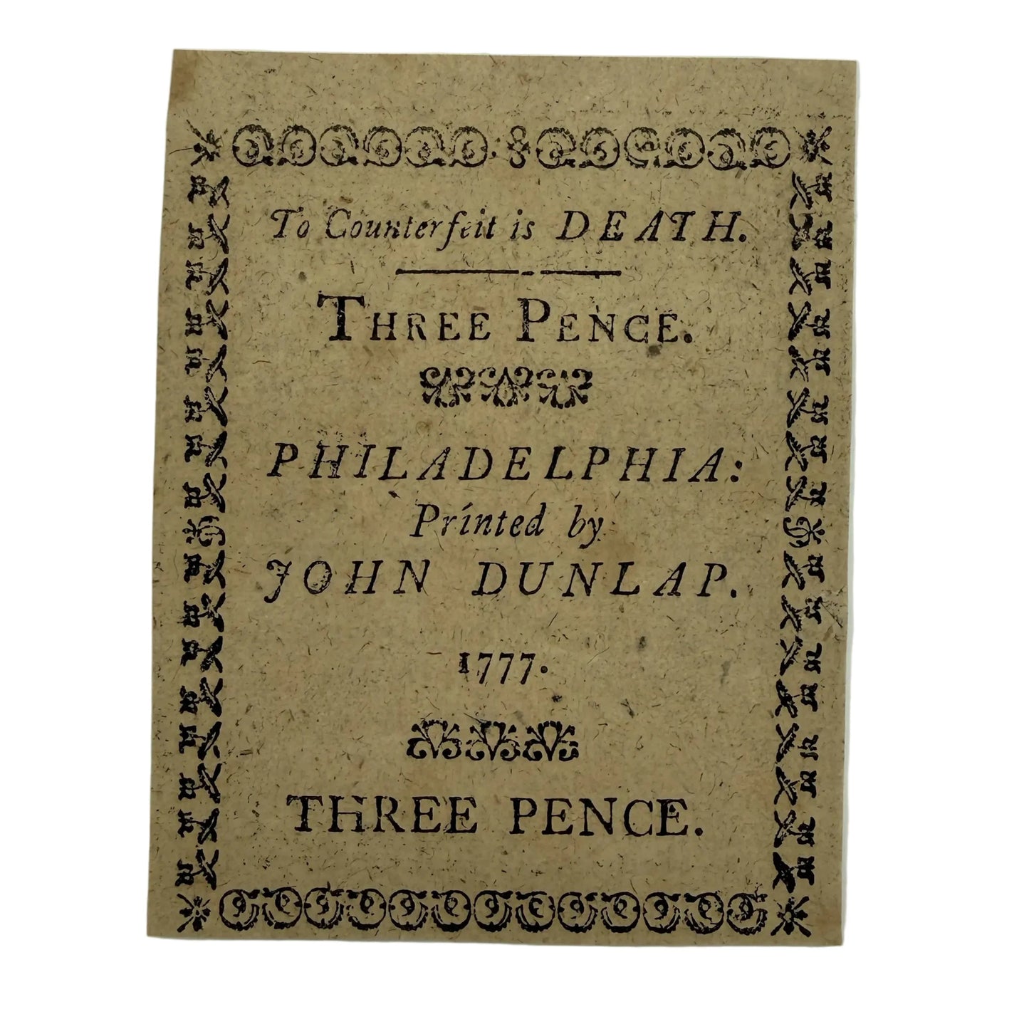 Colonial Currency Three Pence Philadelphia 1777 from The History List store