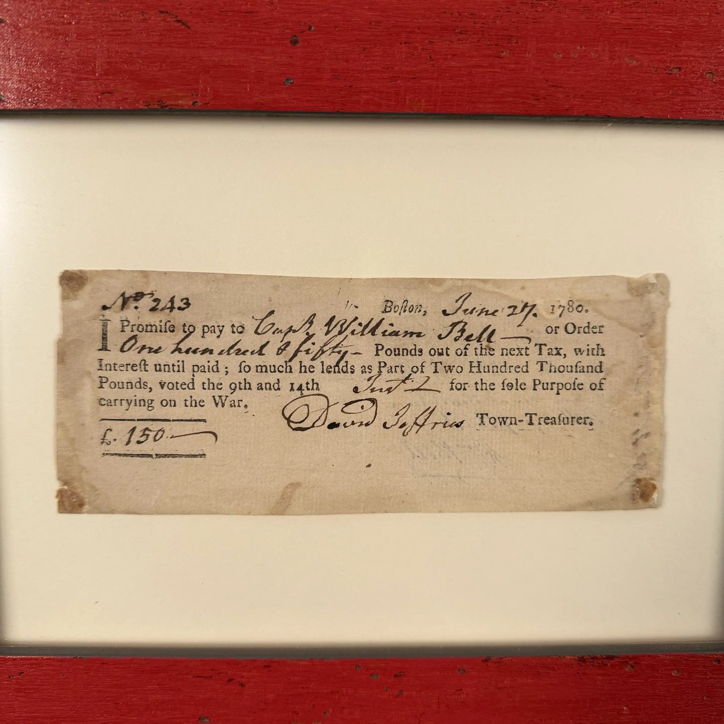 Revolutionary War Bond — June 27, 1780 — £ 150