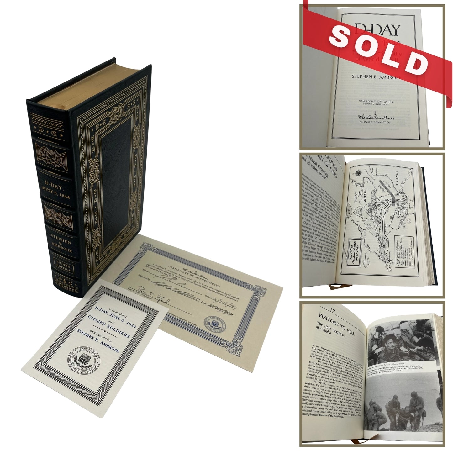 "D-Day, June 6, 1944" Signed by Stephen E. Ambrose - Leather-bound, gilt-edged Easton Press edition