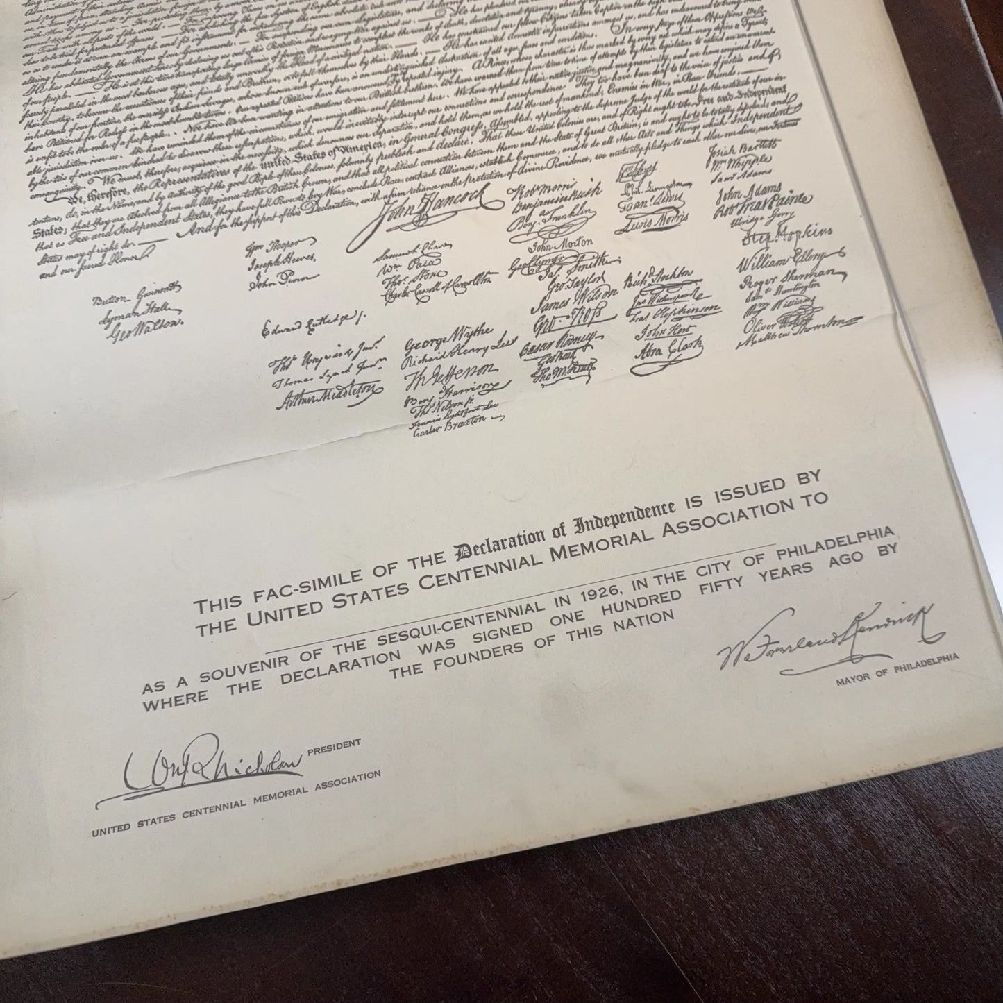 Fac-simile of the Declaration of Independence from the 1926 Sesqui-Centennial