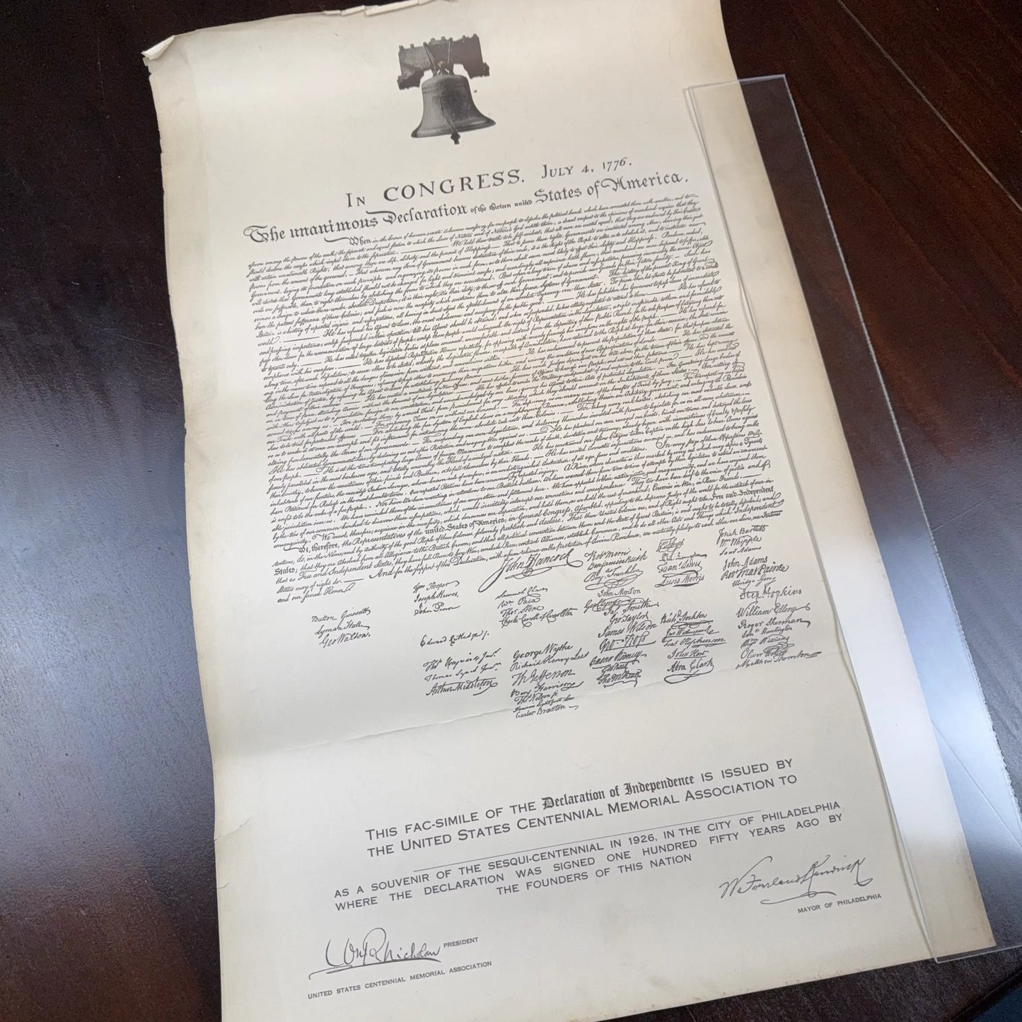 Fac-simile of the Declaration of Independence from the 1926 Sesqui-Centennial