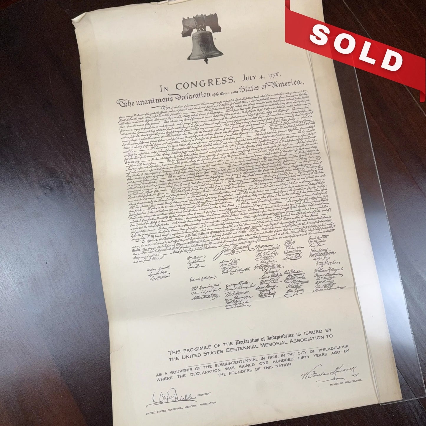 Fac-simile of the Declaration of Independence from the 1926 Sesqui-Centennial