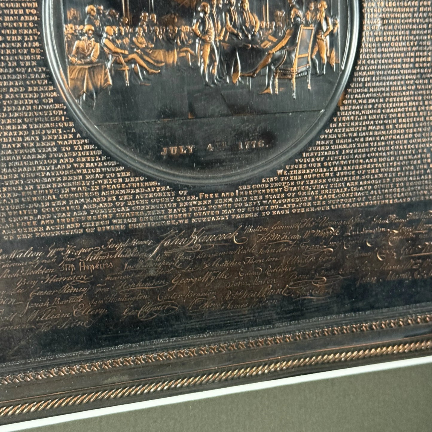 Declaration of Independence Embossed Copper Plaque — 1859