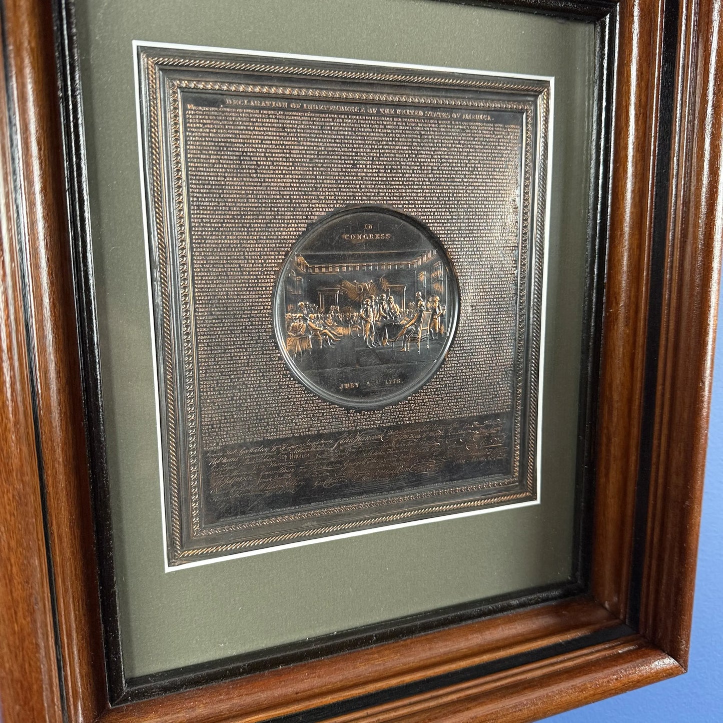 Declaration of Independence Embossed Copper Plaque — 1859