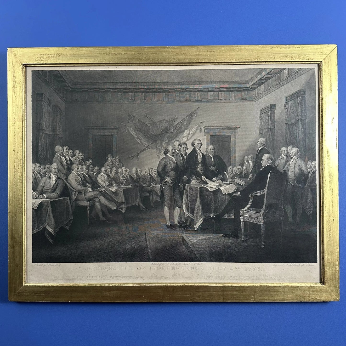 "The Declaration of Independence of the United States of America, July 4th, 1776" Engraving after Trumbull — Framed print