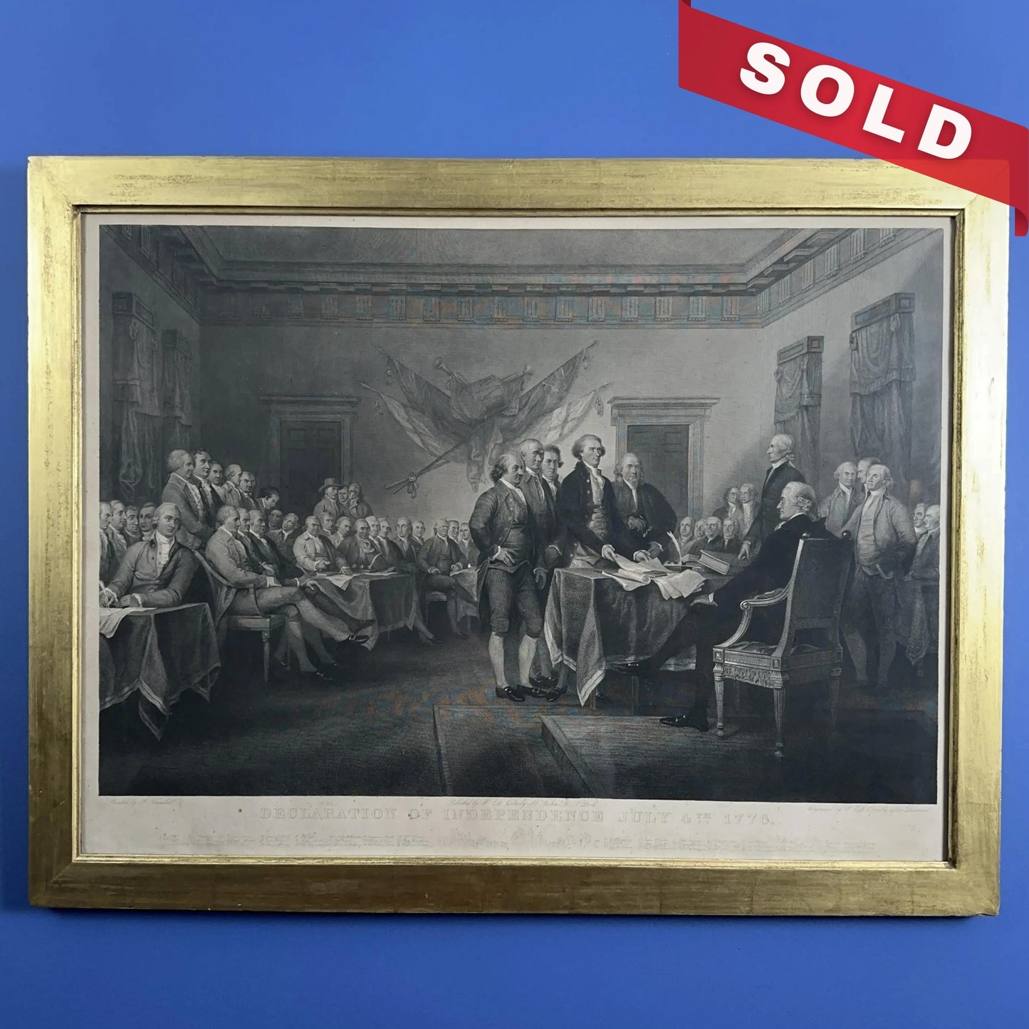 "The Declaration of Independence of the United States of America, July 4th, 1776" Engraving after Trumbull — Framed print