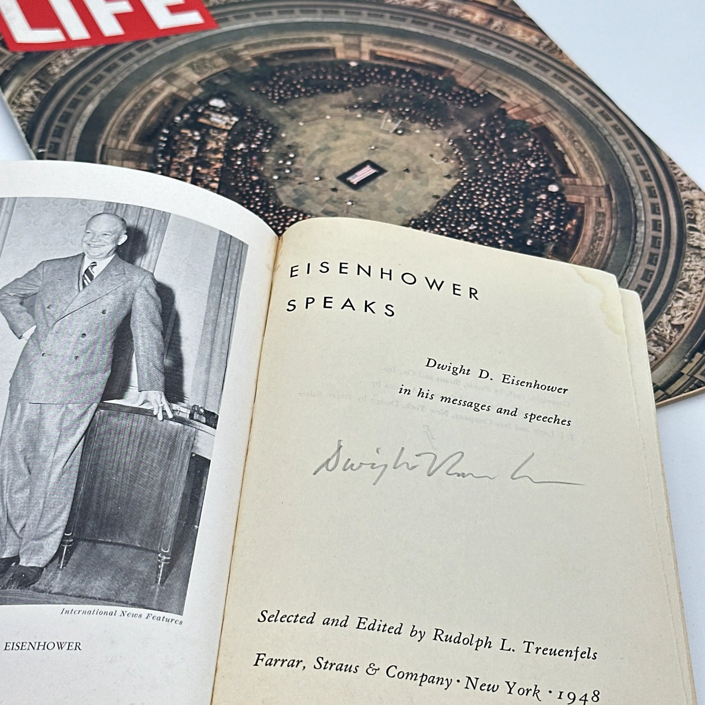 "Eisenhower Speaks” signed book + LIFE Magazine covering his death
