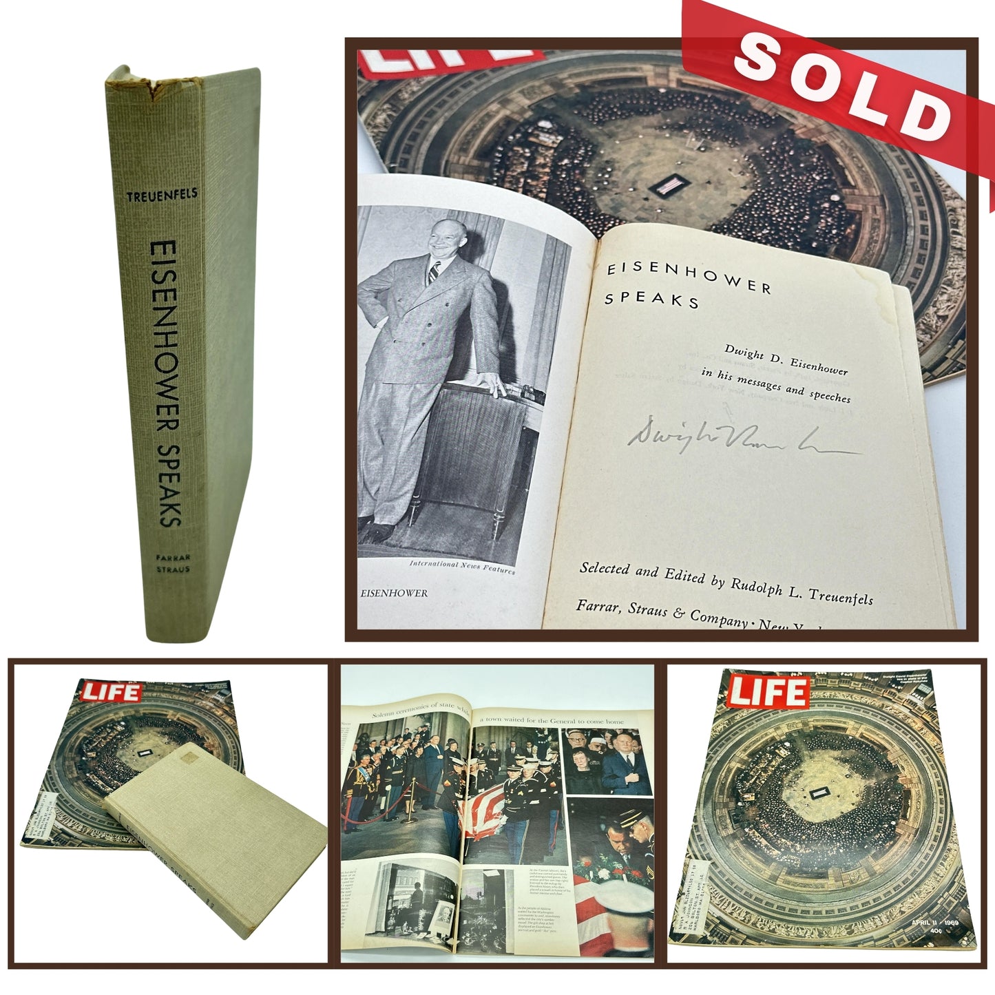 "Eisenhower Speaks” signed book + LIFE Magazine covering his death