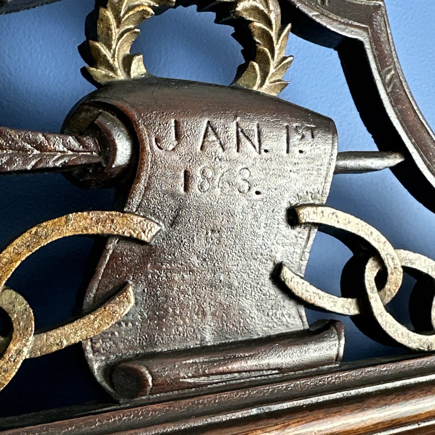 Carved Black Walnut mirror celebrating the Emancipation Proclamation — John Haley Bellamy