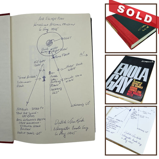 Book on the Enola Gay with a hand-drawn diagram signed by the navigator, Dutch Van Kirk