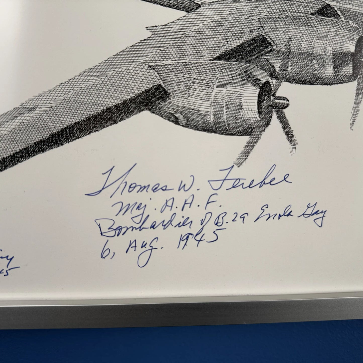 "Enola Gay" print signed individually by the crew — Hiroshima mission — Framed