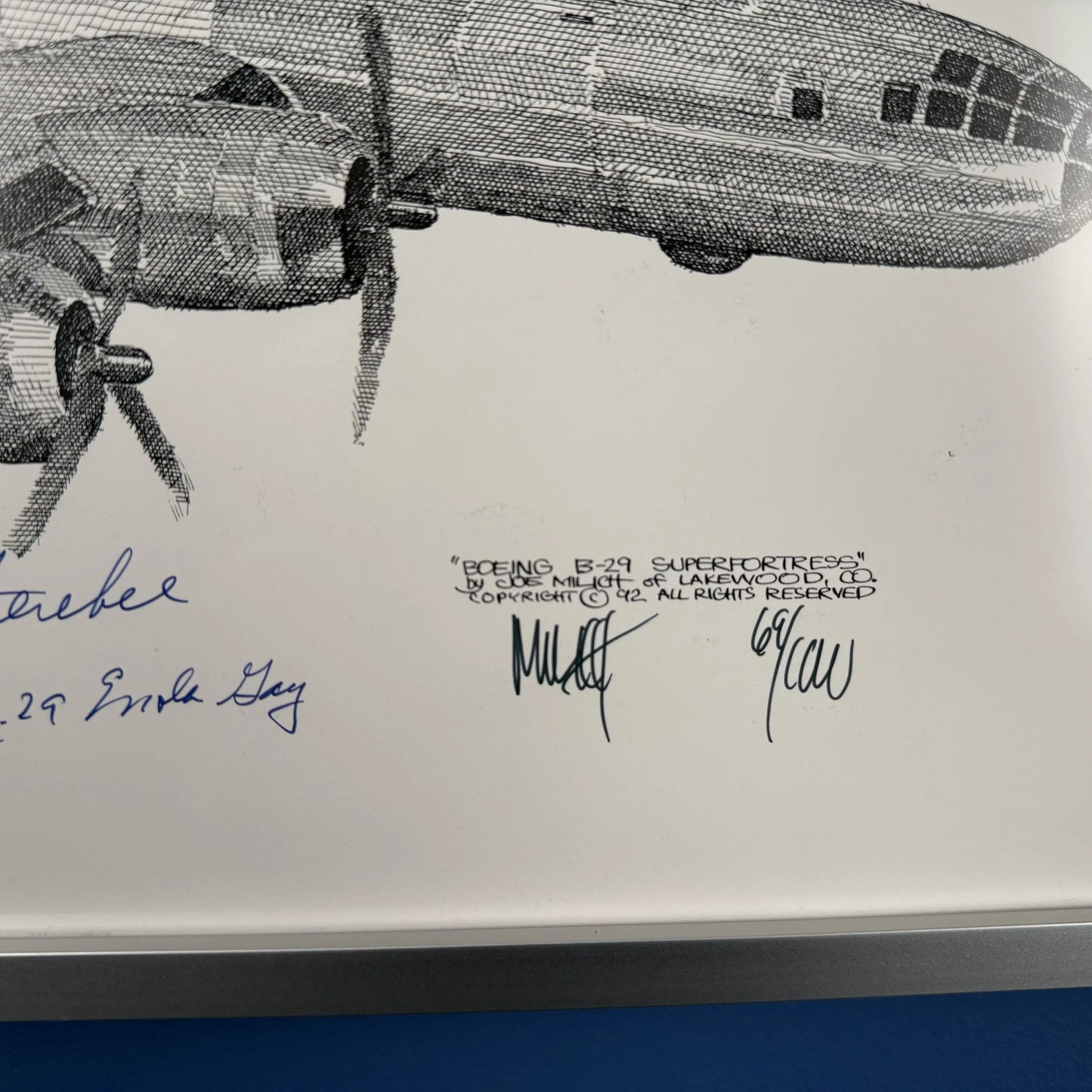 "Enola Gay" print signed individually by the crew — Hiroshima mission — Framed