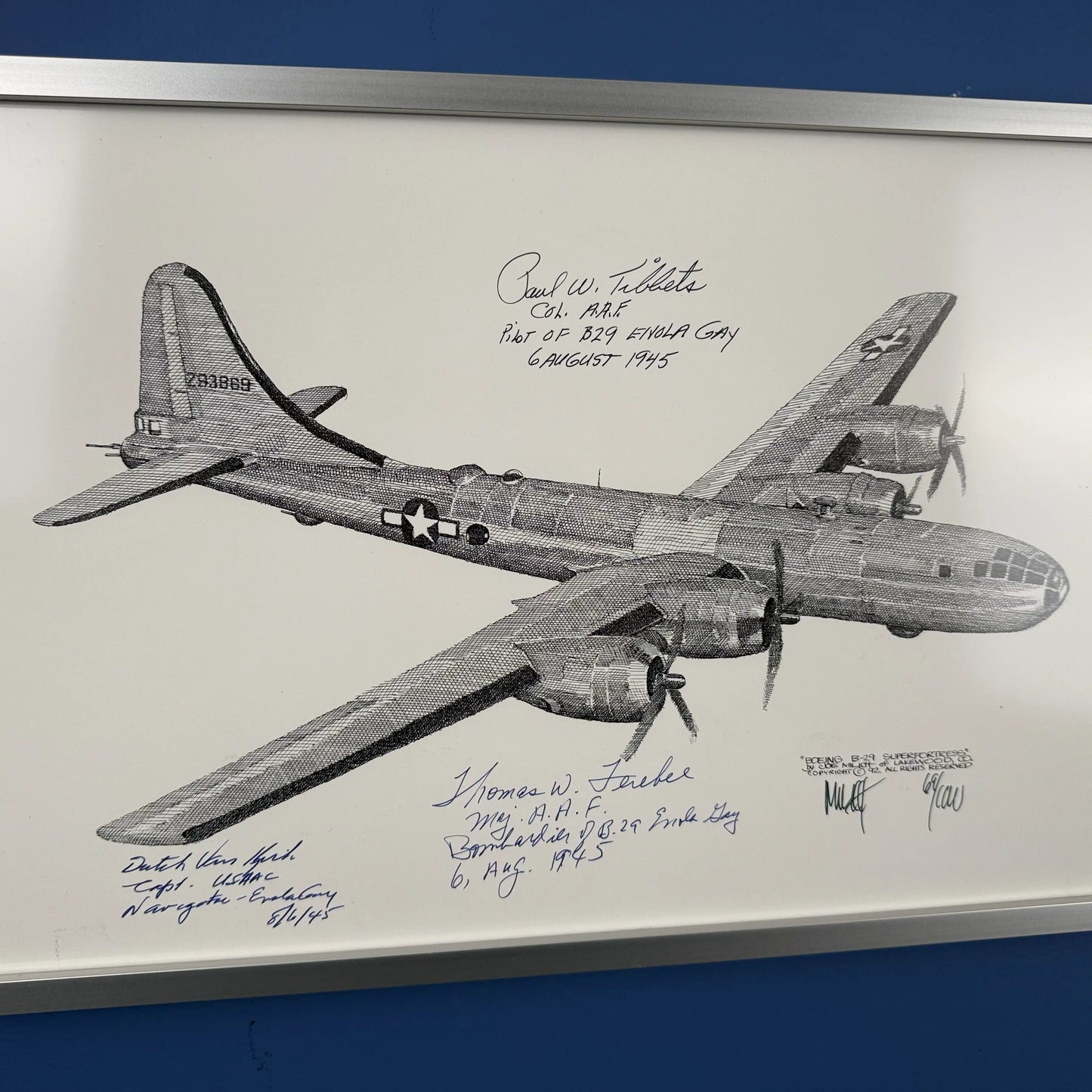 "Enola Gay" print signed individually by the crew — Hiroshima mission — Framed