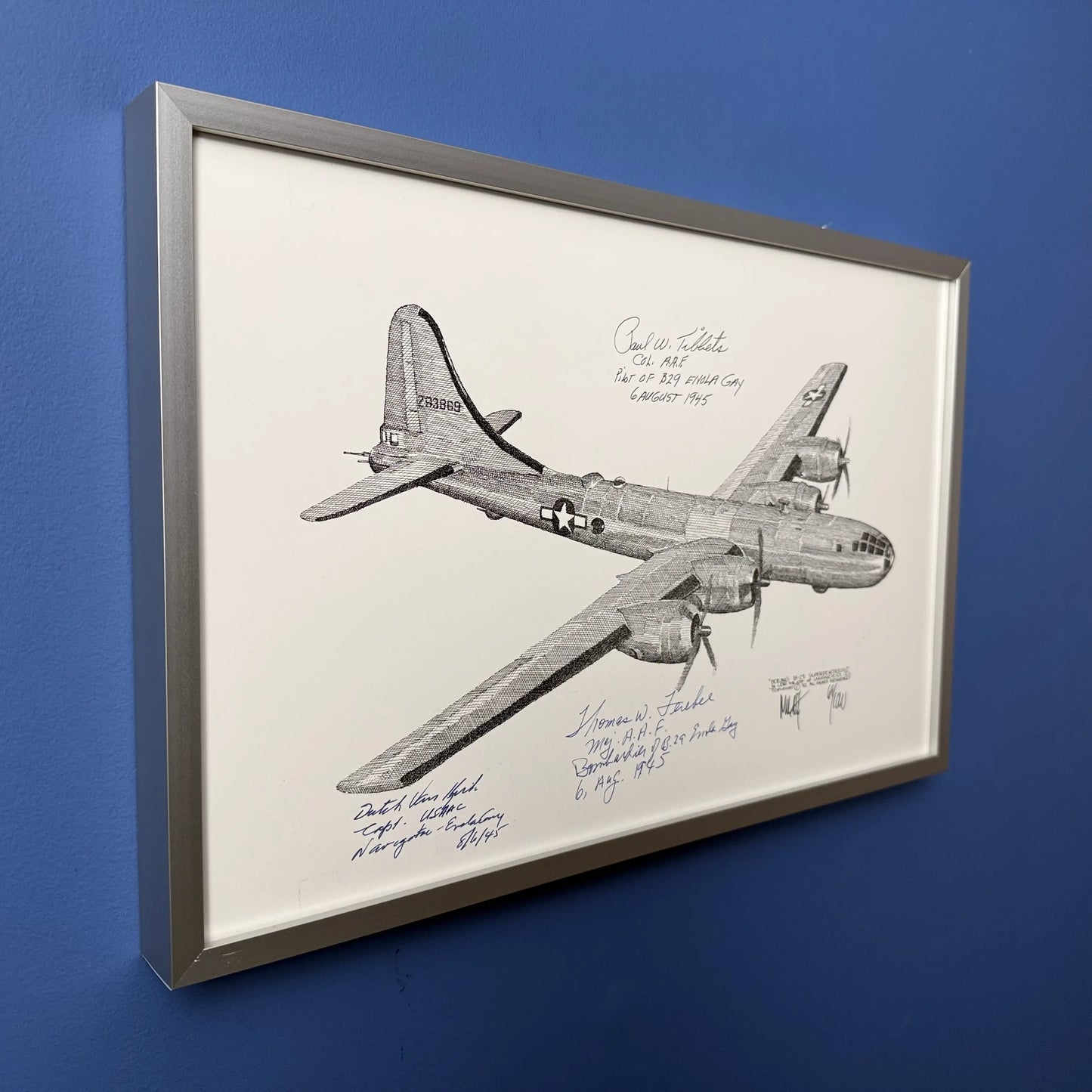 "Enola Gay" print signed individually by the crew — Hiroshima mission — Framed