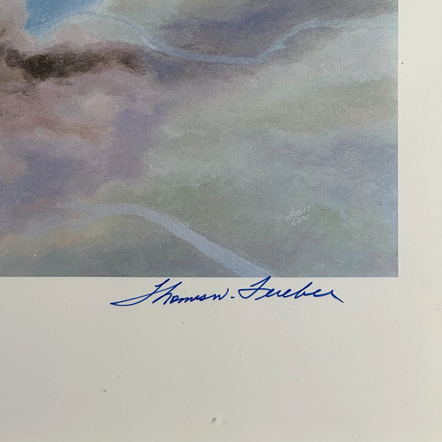 Enola Gay print signed by pilot Col. Paul Tibbets, navigator Capt. Theodore "Dutch" Van Kirk, and bombardier Maj. Thomas Ferebee — Framed