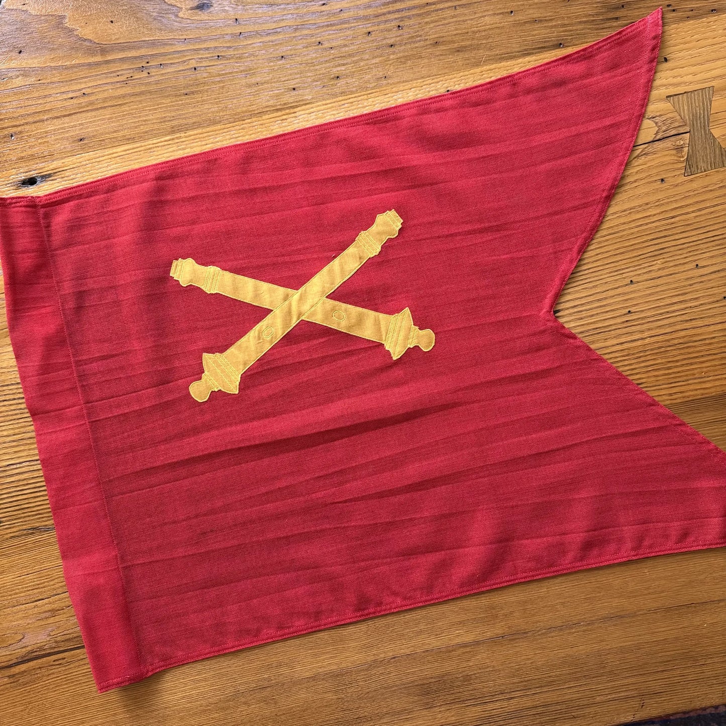 Guidon flag — Field artillery — Red with gold cannon — 20" x 28"