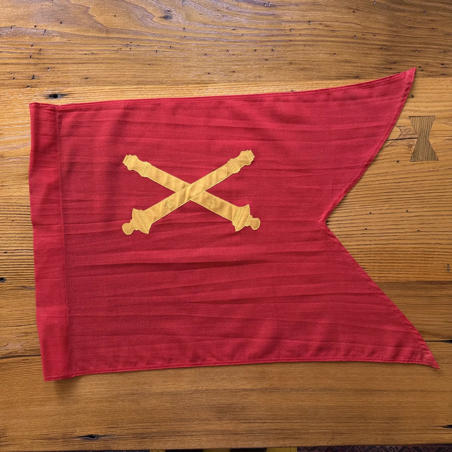 Guidon flag — Field artillery — Red with gold cannon — 20" x 28"