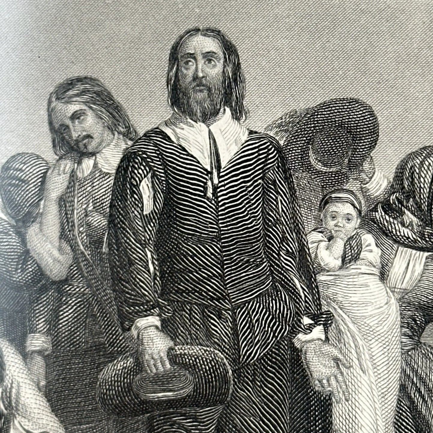 Close-up of 1856 "The First Landing of the Pilgrims" Framed from The History List Store.